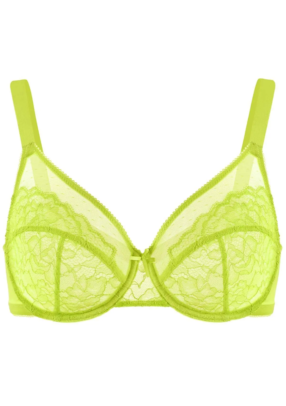 Enchante Unlined Lime Green Lace Underwire Bra Set
