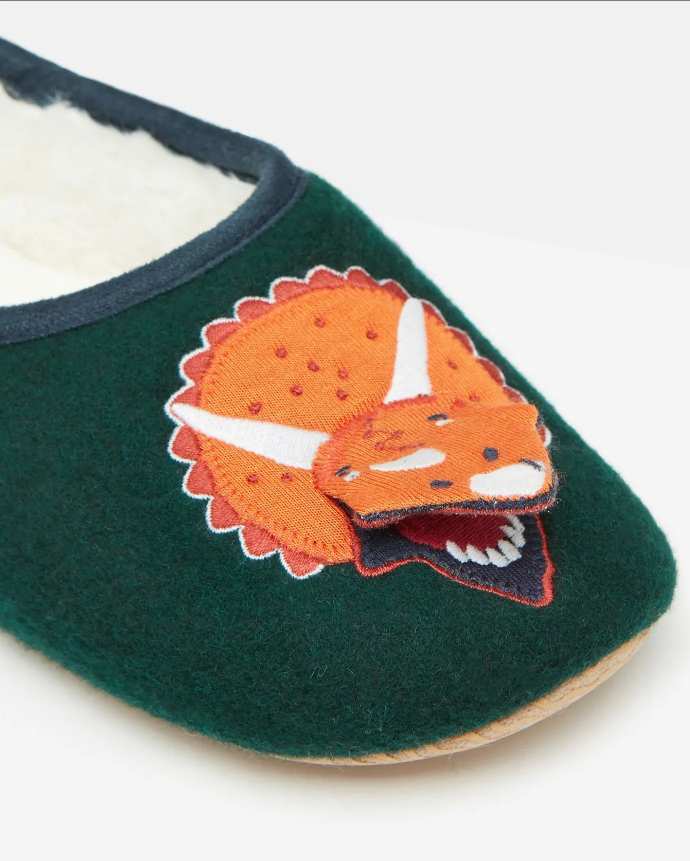 Green Felt Mule Kid’s Slipper with Orange Dino  - Select Size