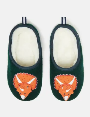 Green Felt Mule Kid’s Slipper with Orange Dino  - Select Size