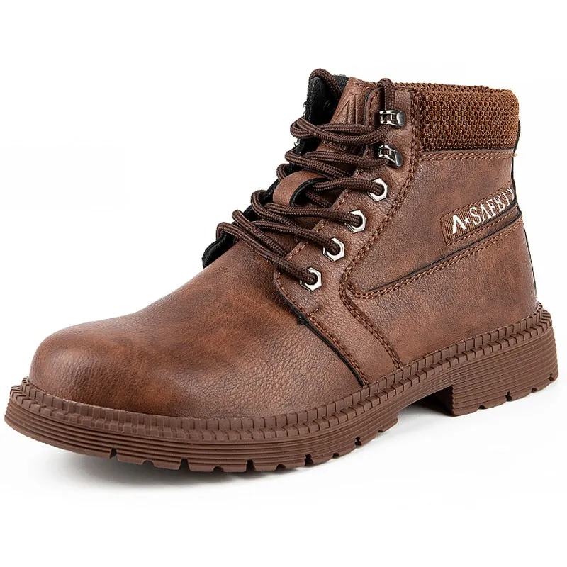 Hnzxzm Leather Work & Safety Boots Men Chelsea Boots Indestructible Male Work Shoes Men Winter Boots Safety Shoes Men Steel Toe Shoes