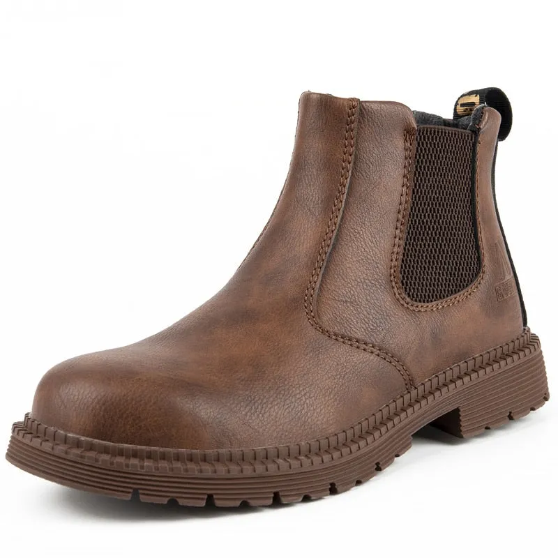 Hnzxzm Leather Work & Safety Boots Men Chelsea Boots Indestructible Male Work Shoes Men Winter Boots Safety Shoes Men Steel Toe Shoes