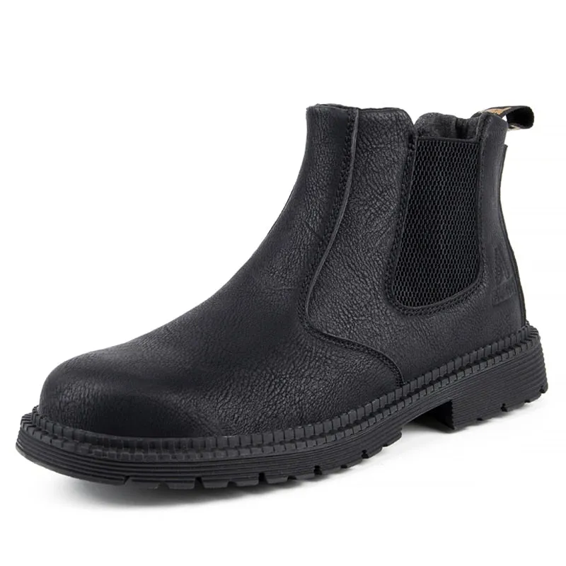 Hnzxzm Leather Work & Safety Boots Men Chelsea Boots Indestructible Male Work Shoes Men Winter Boots Safety Shoes Men Steel Toe Shoes