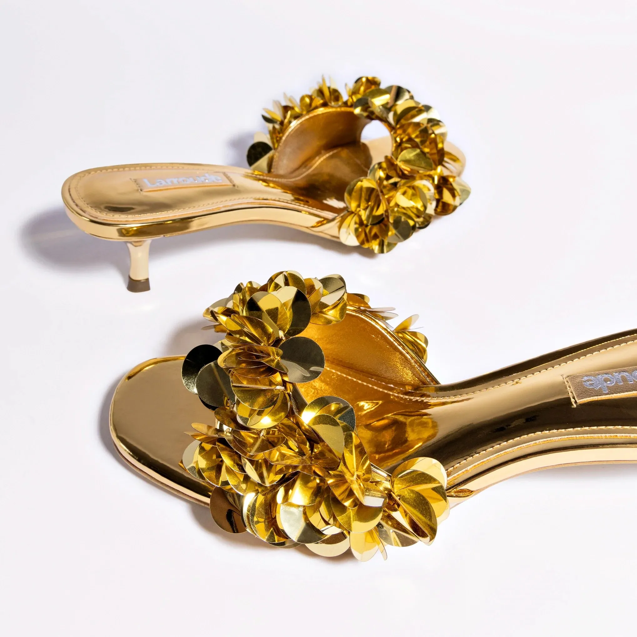 Larroude Greta Disco Mule In Gold Specchio