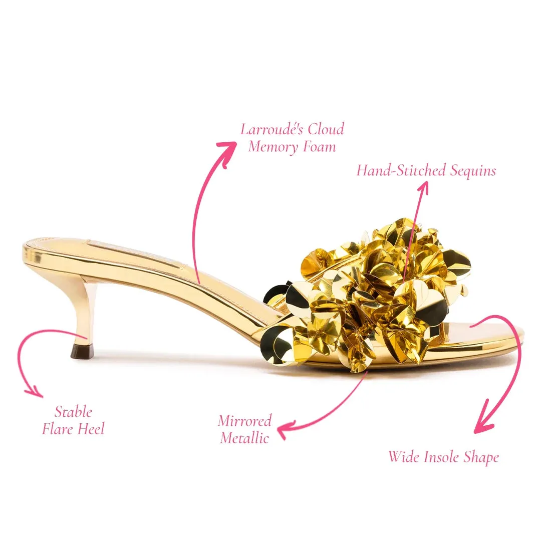 Larroude Greta Disco Mule In Gold Specchio