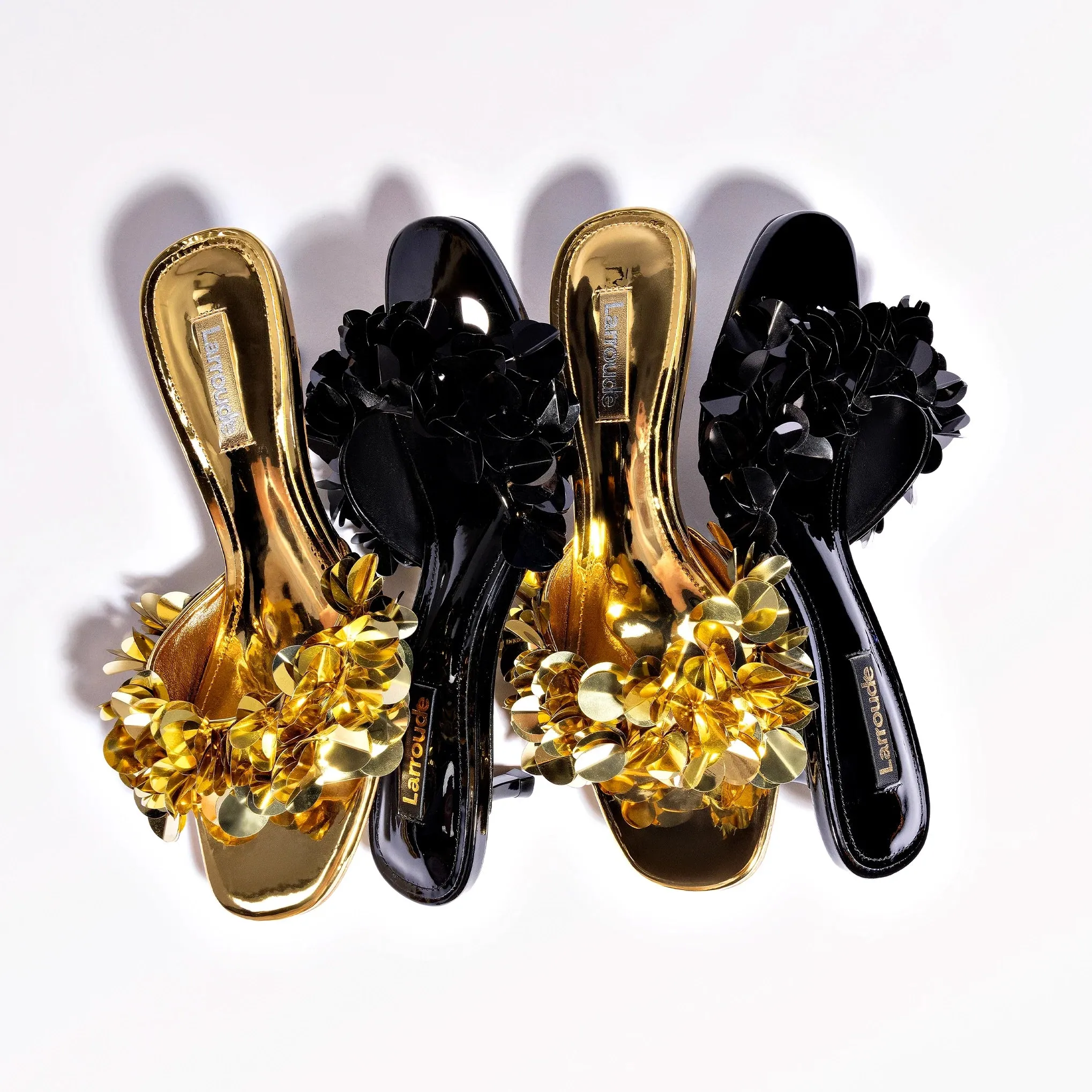 Larroude Greta Disco Mule In Gold Specchio