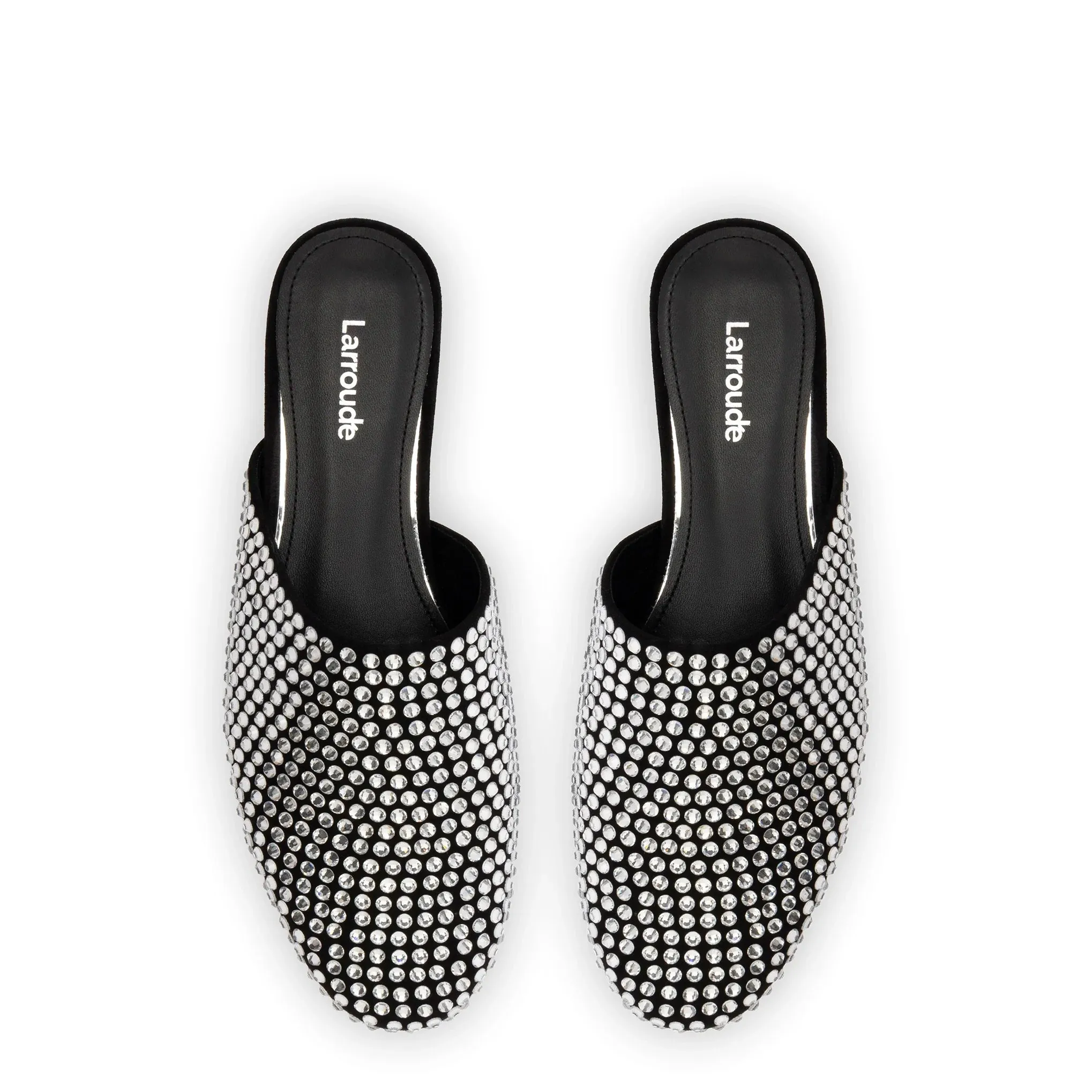 Larroude Venice Flat Mule Crystal In Black Suede