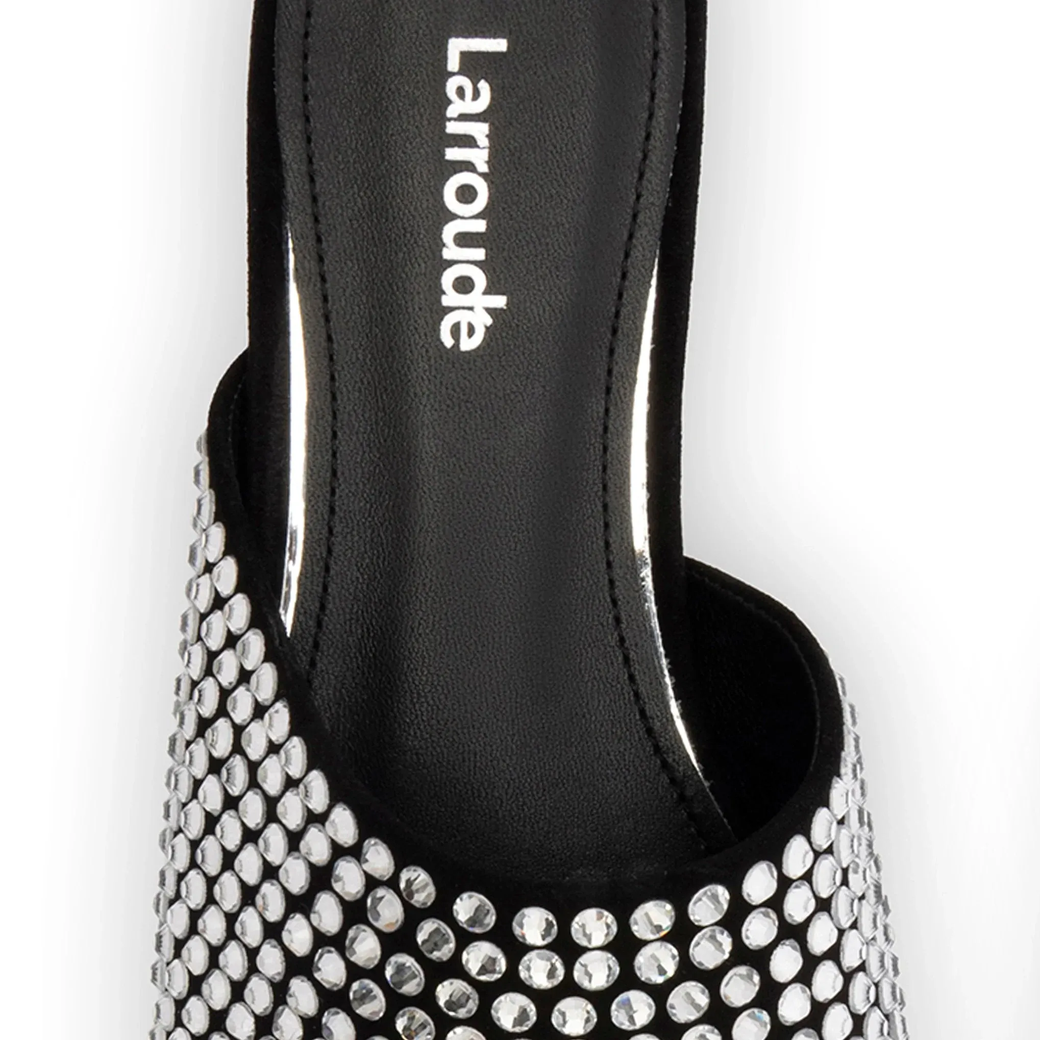 Larroude Venice Flat Mule Crystal In Black Suede