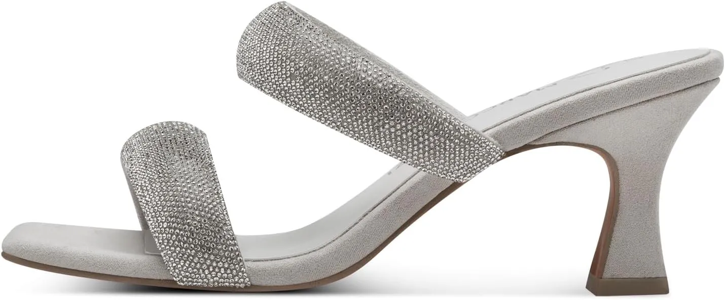 Marco Tozzi Silver Diamante Mule Heeled Sandal