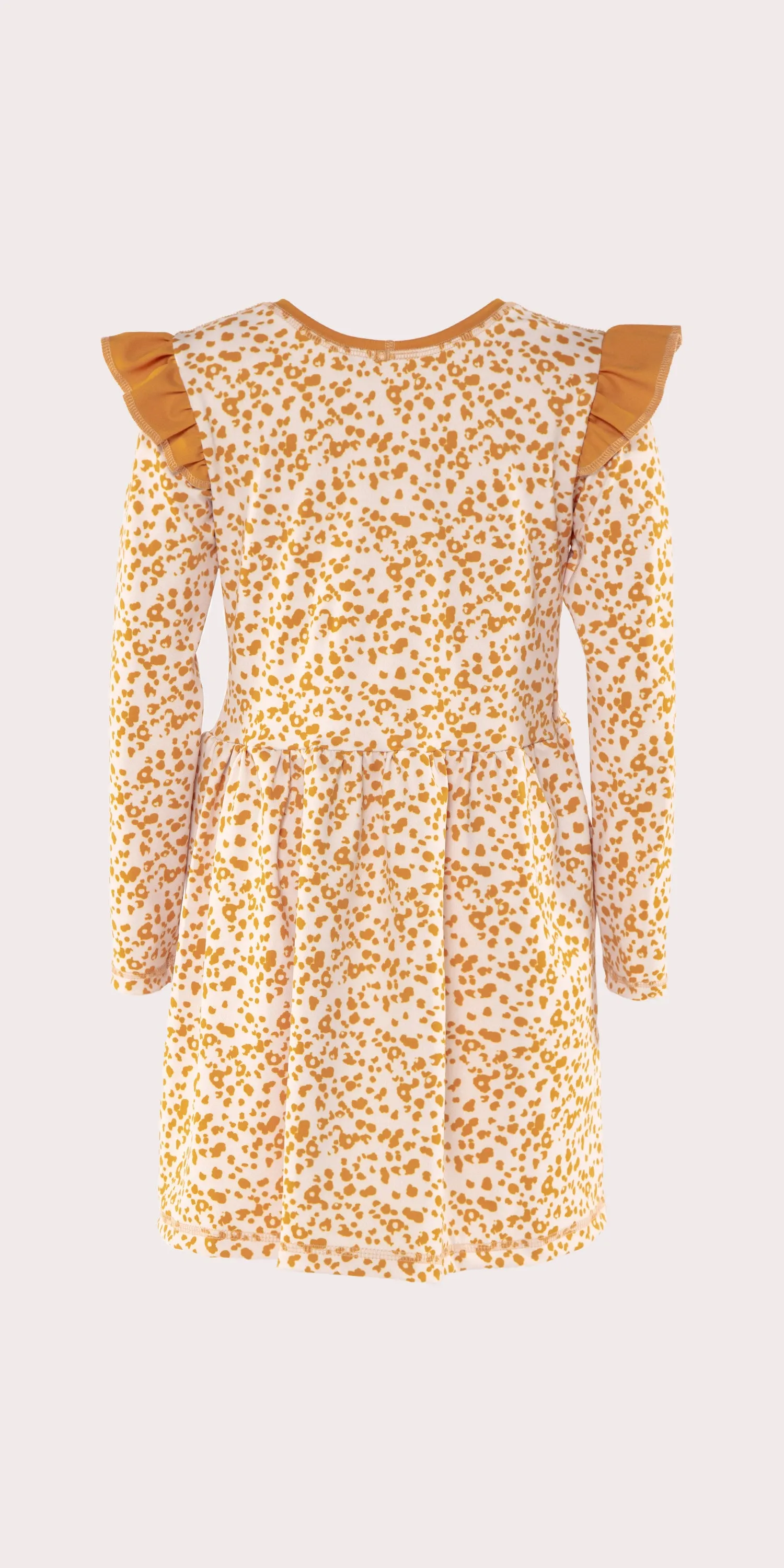 Ochre Leopard - Kids Ruffle Long Sleeve Dress