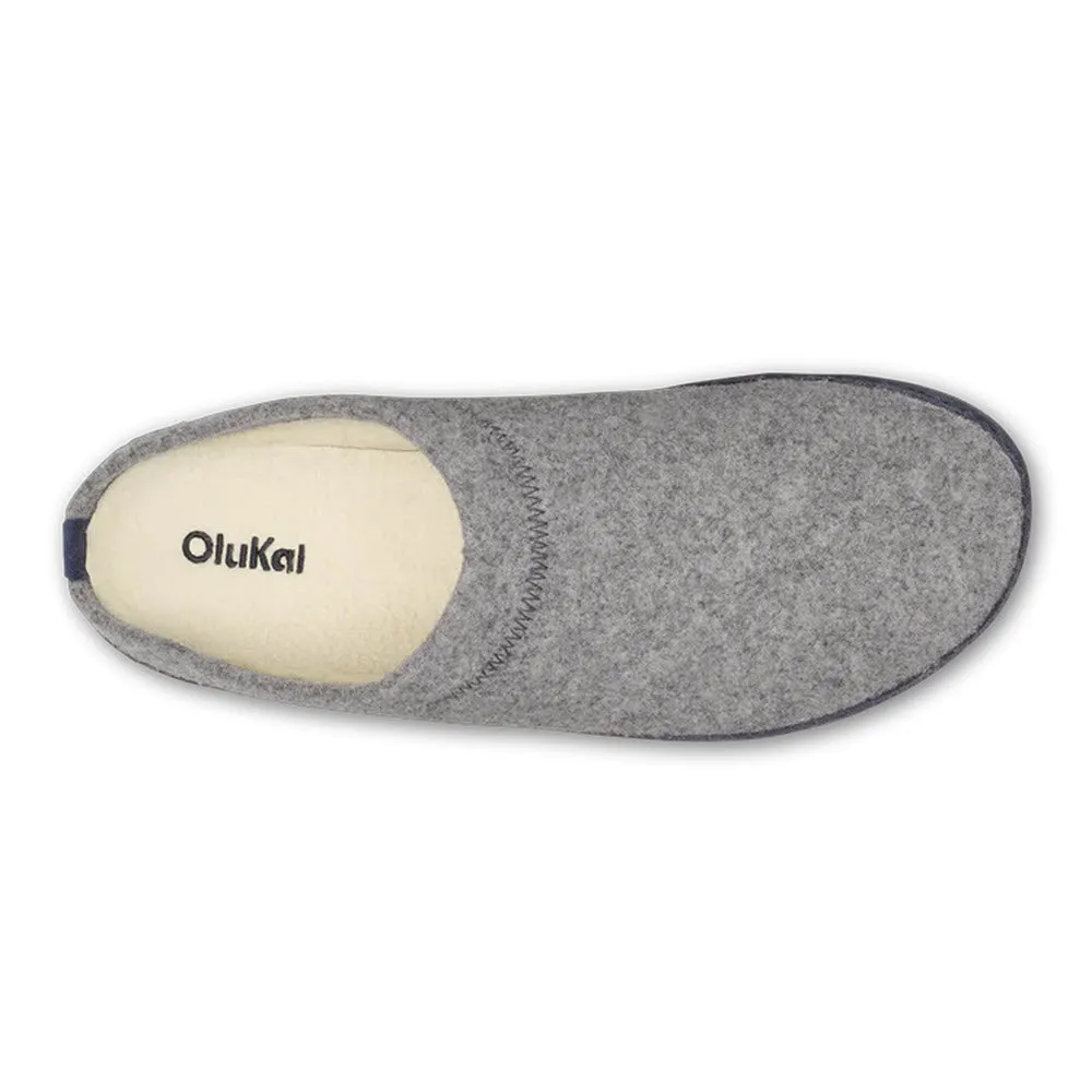 OLUKAI HAMANI HULU FELT SHEARLING OPEN BACK SLIPPER GRAPHITE TRENCH BLUE - MENS