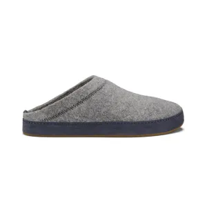 OLUKAI HAMANI HULU FELT SHEARLING OPEN BACK SLIPPER GRAPHITE TRENCH BLUE - MENS