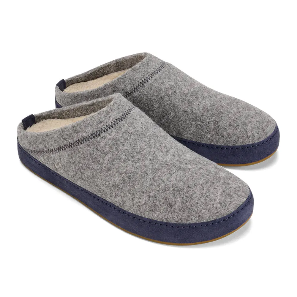 OLUKAI HAMANI HULU FELT SHEARLING OPEN BACK SLIPPER GRAPHITE TRENCH BLUE - MENS