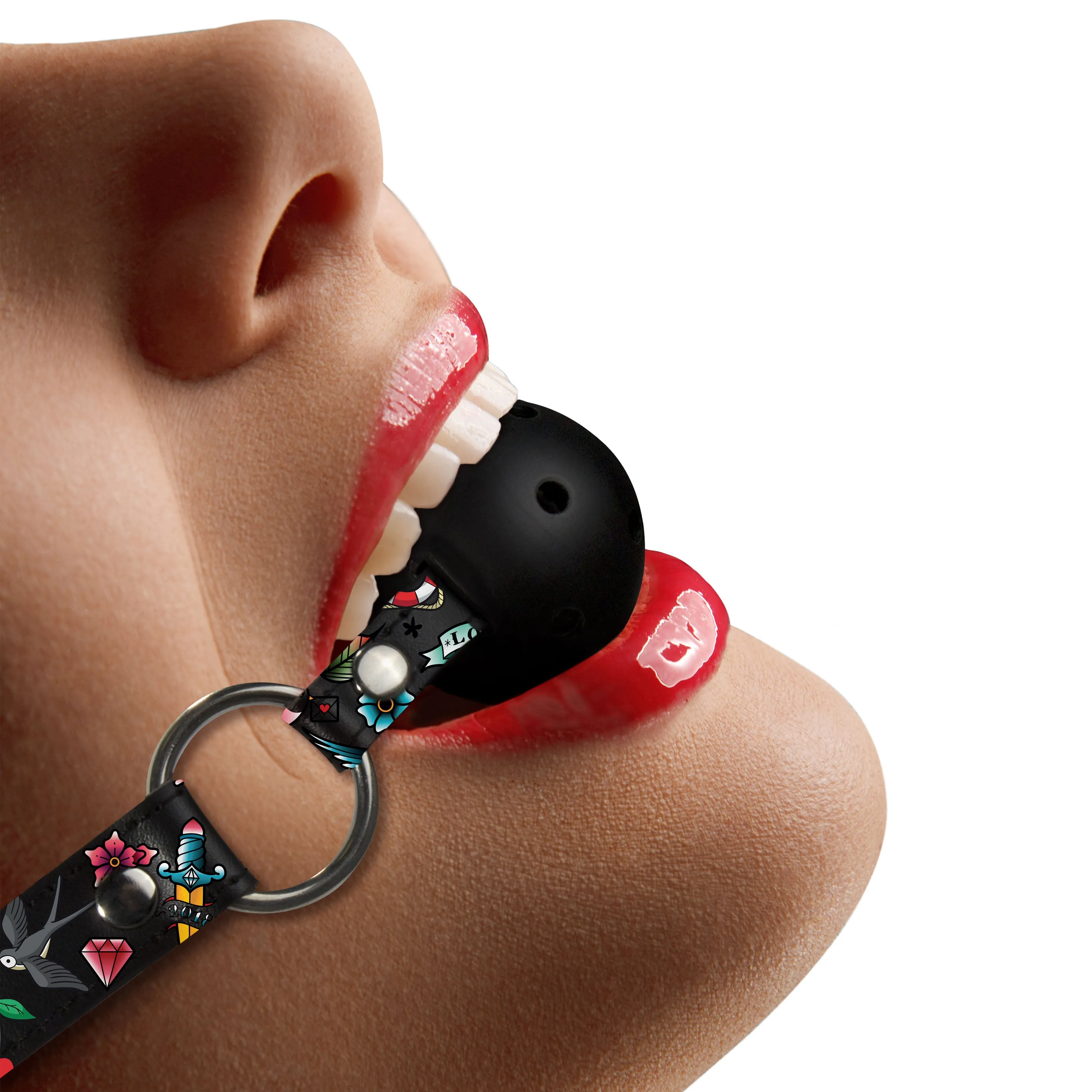 Ouch Breathable Mouth Ball Gag With Printed Leather Straps