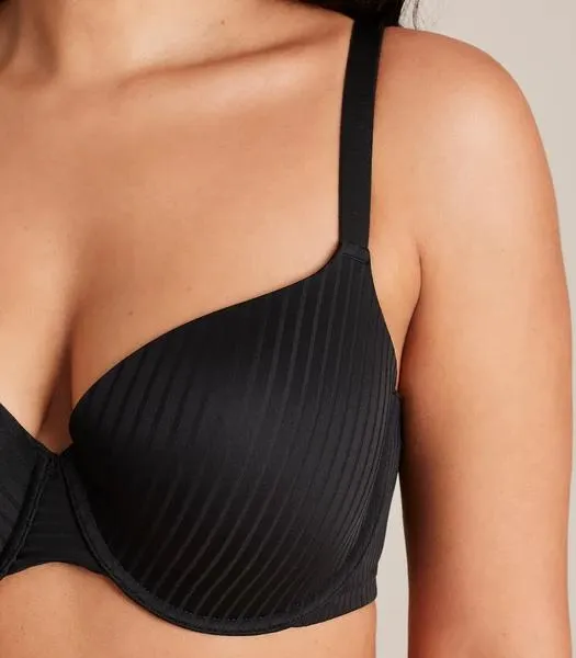 popular  Plus Size Fuller Cup Stripe T-Shirt Bra - Black