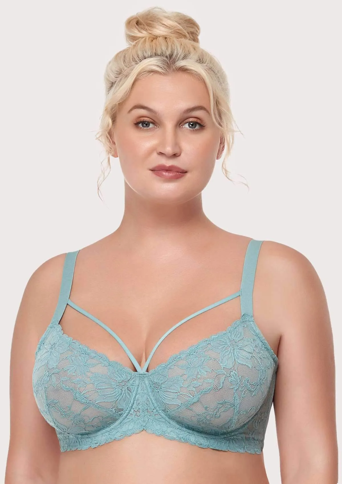Pretty In Petals Blue Unlined Strappy Lace Bra