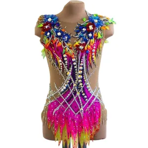 #R331 Stunnig Sleeveless Rhythmic Gymnastics - Rhinestone Competition Costume