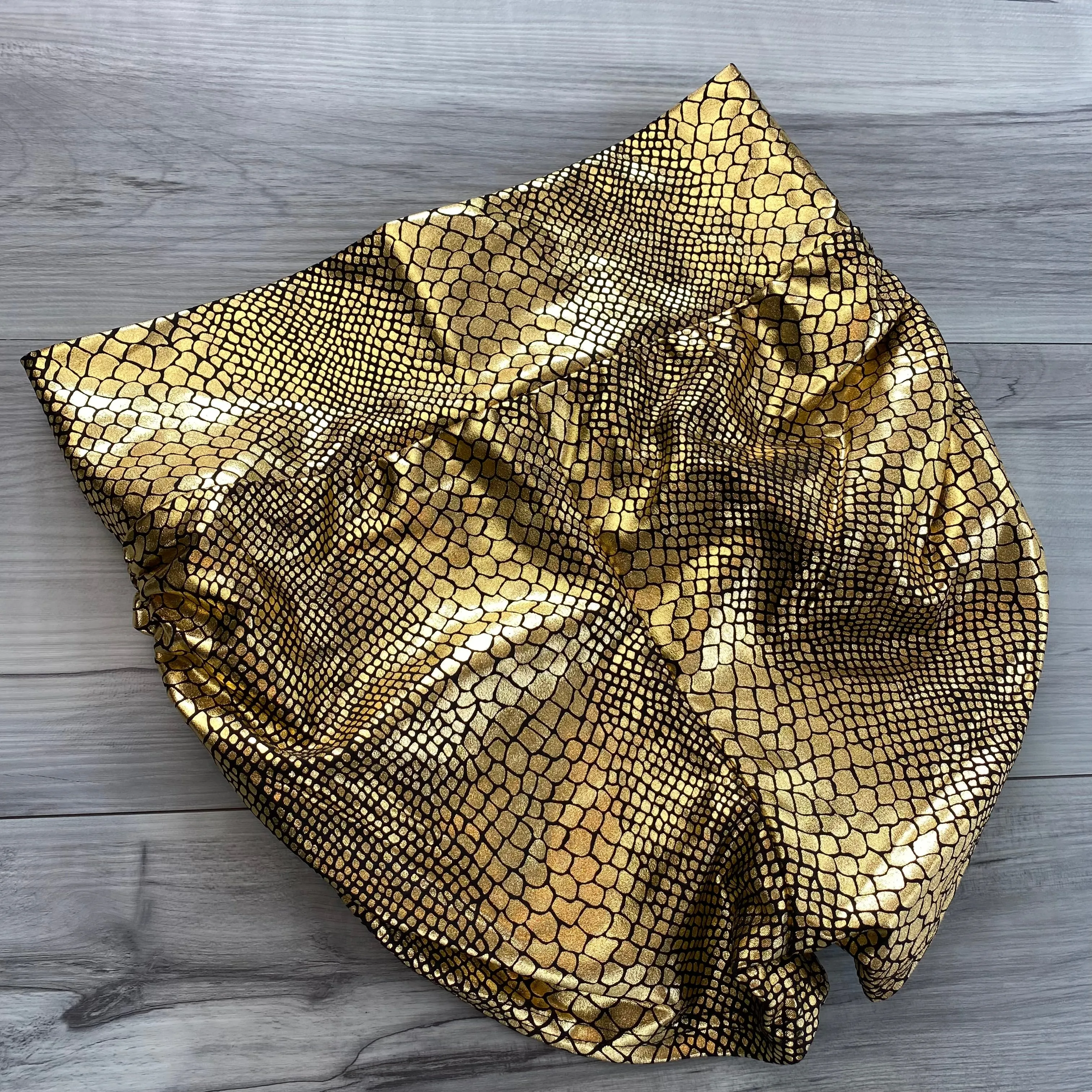 SALE - MEDIUM - High Waisted Ruched Booty Shorts - Gold Snakeskin Metallic