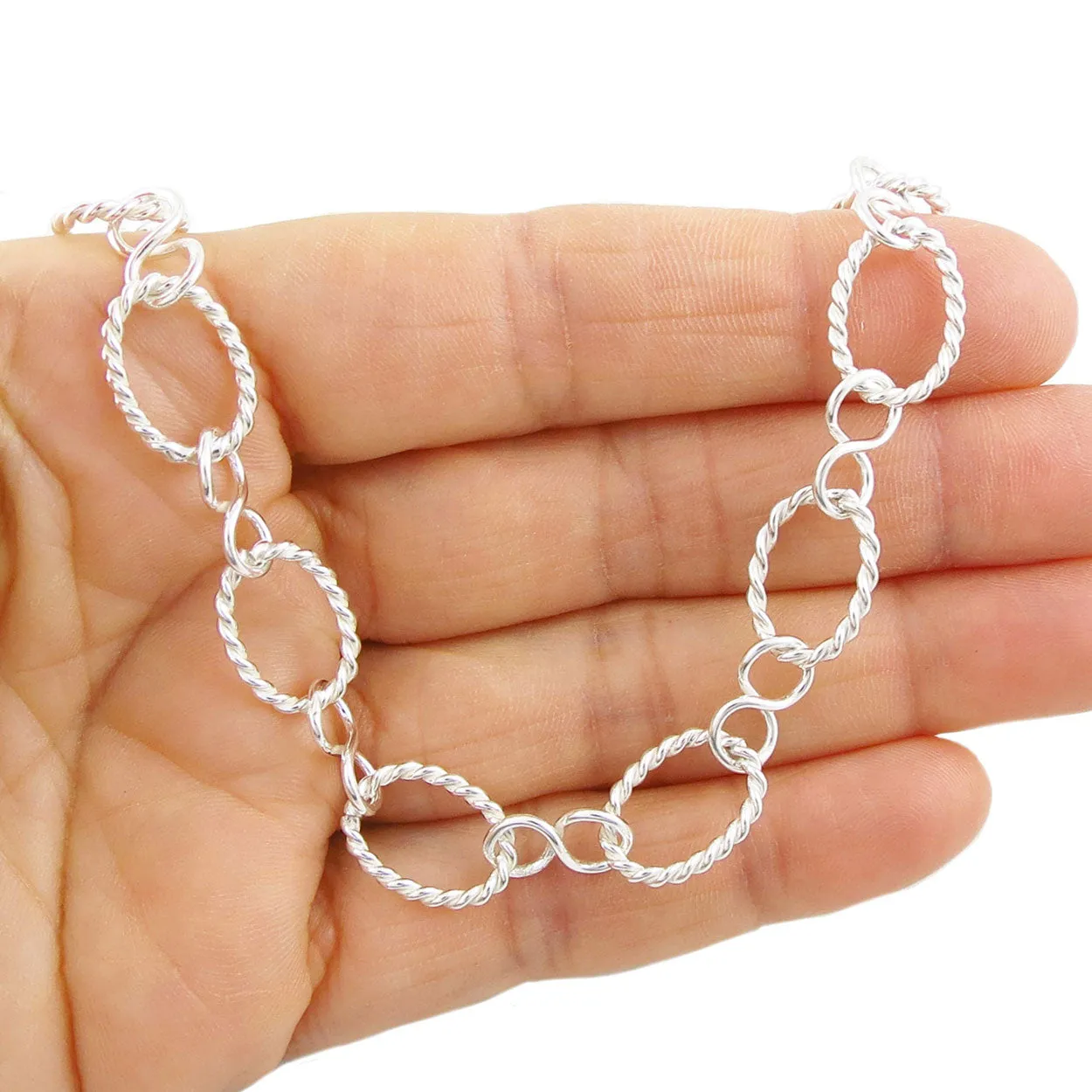 Sterling Silver Fancy Chain Necklace Long