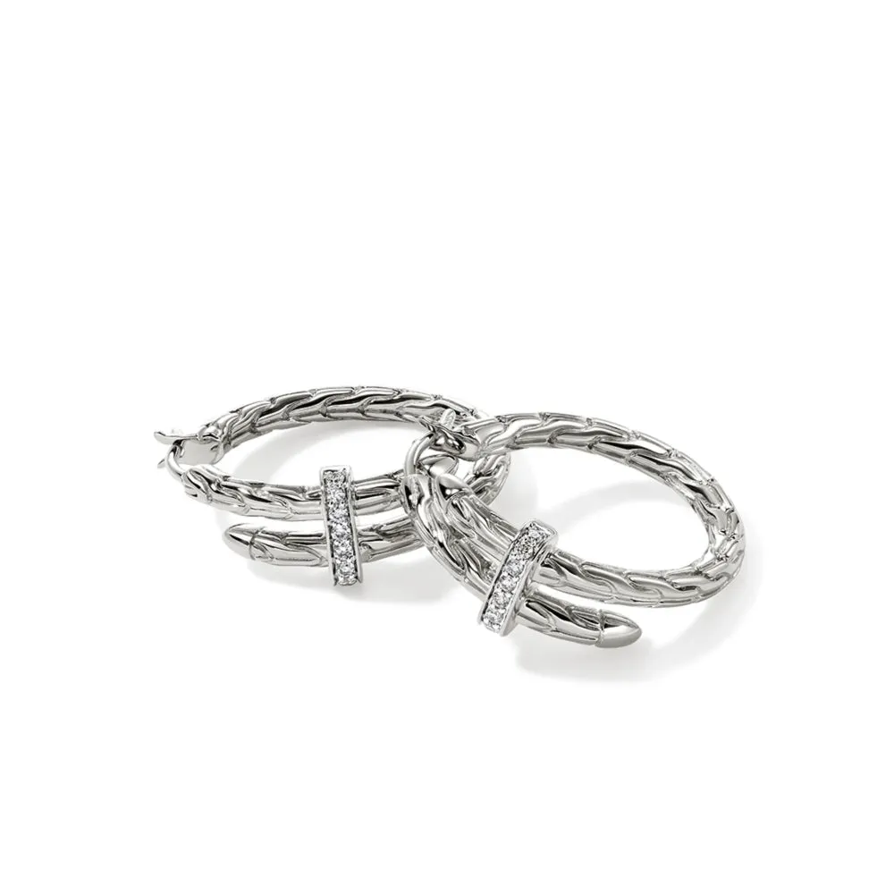 Sterling Silver Spear Diamond Small Hoop Earrings