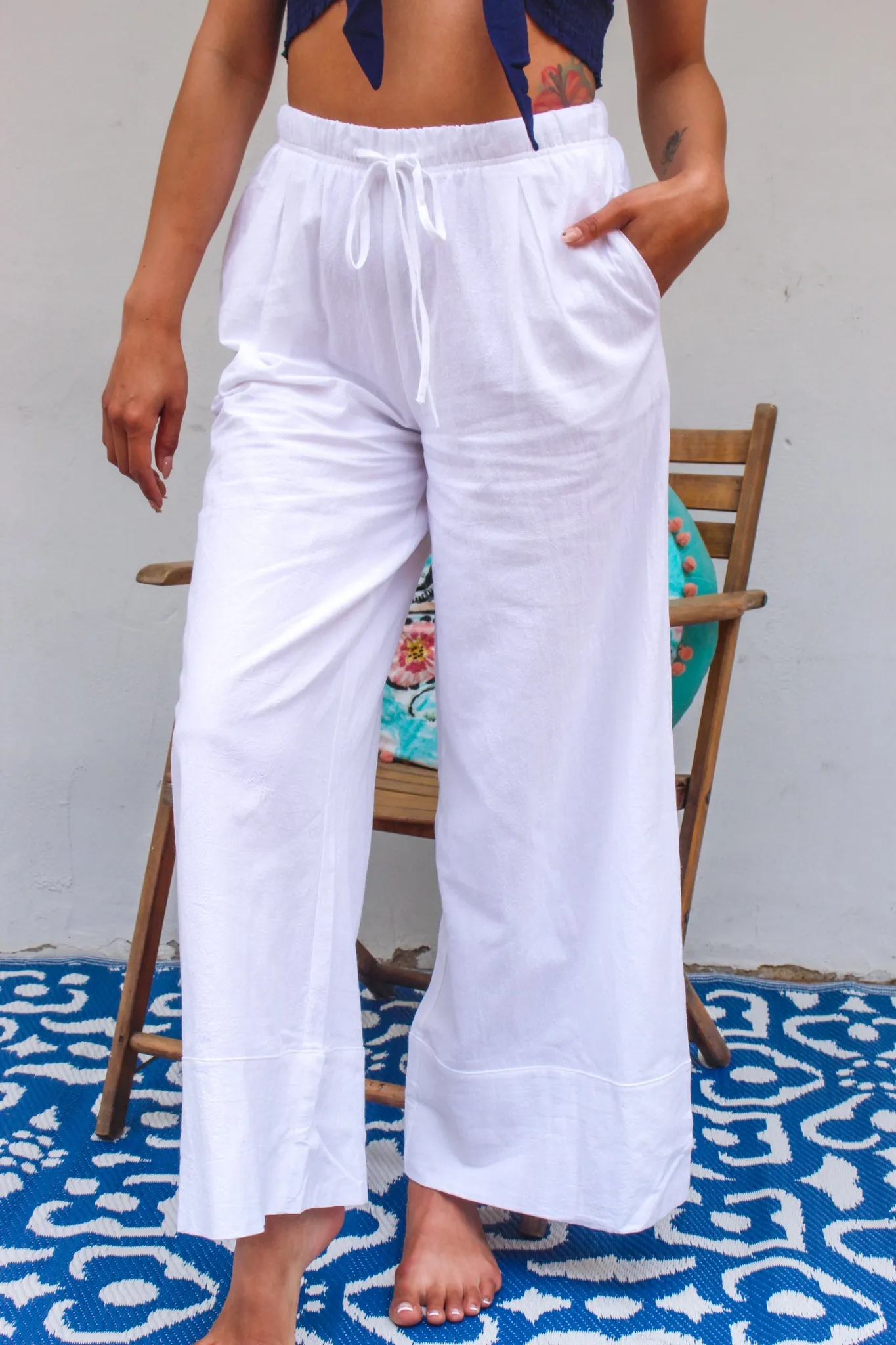 Summer Favorite Drawstring Wide Leg Pant - White