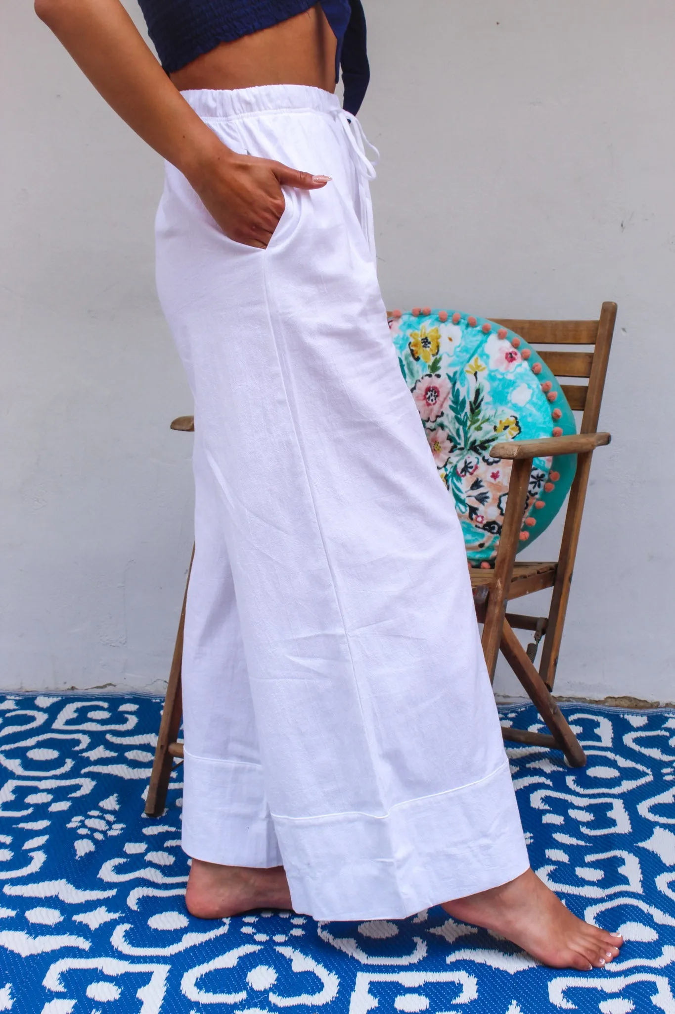 Summer Favorite Drawstring Wide Leg Pant - White