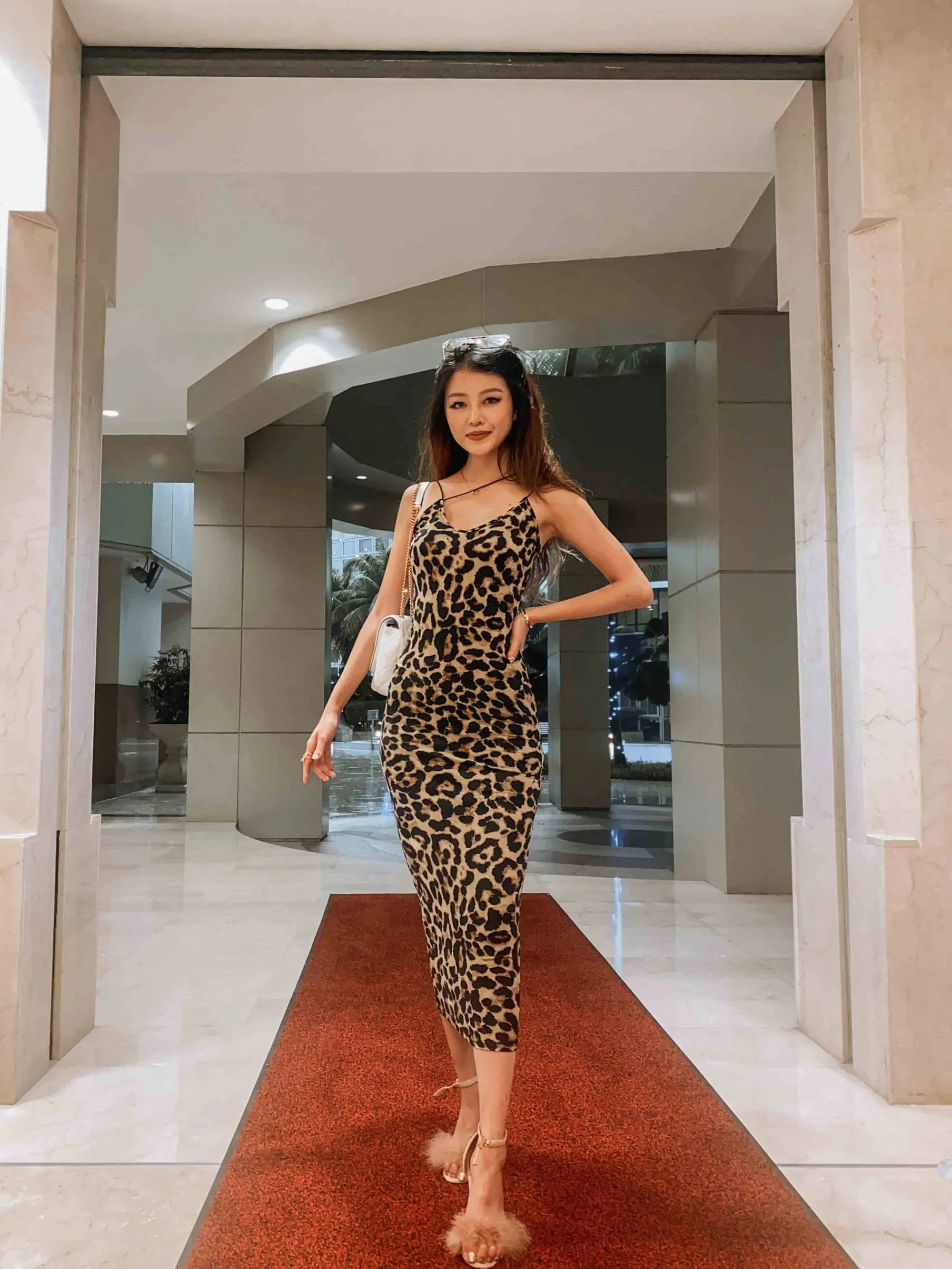 Terellei Strappy Midi Dress in Leopard Print