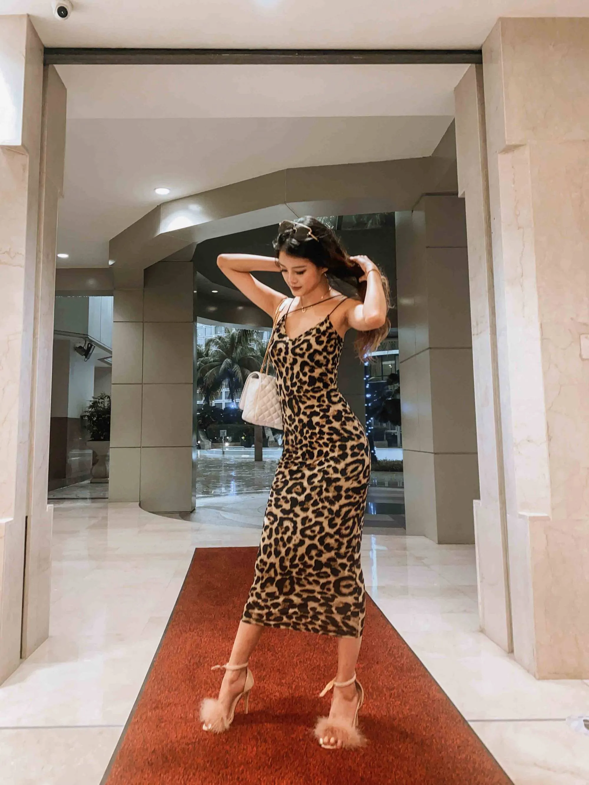 Terellei Strappy Midi Dress in Leopard Print