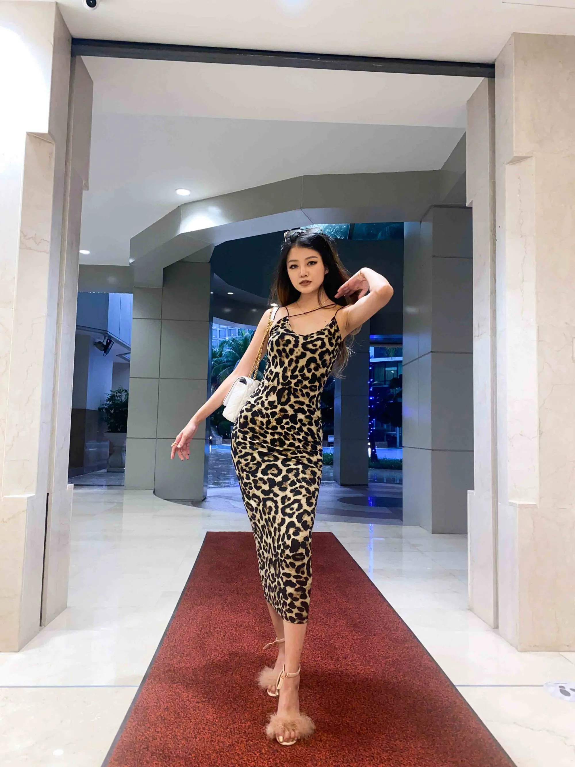 Terellei Strappy Midi Dress in Leopard Print