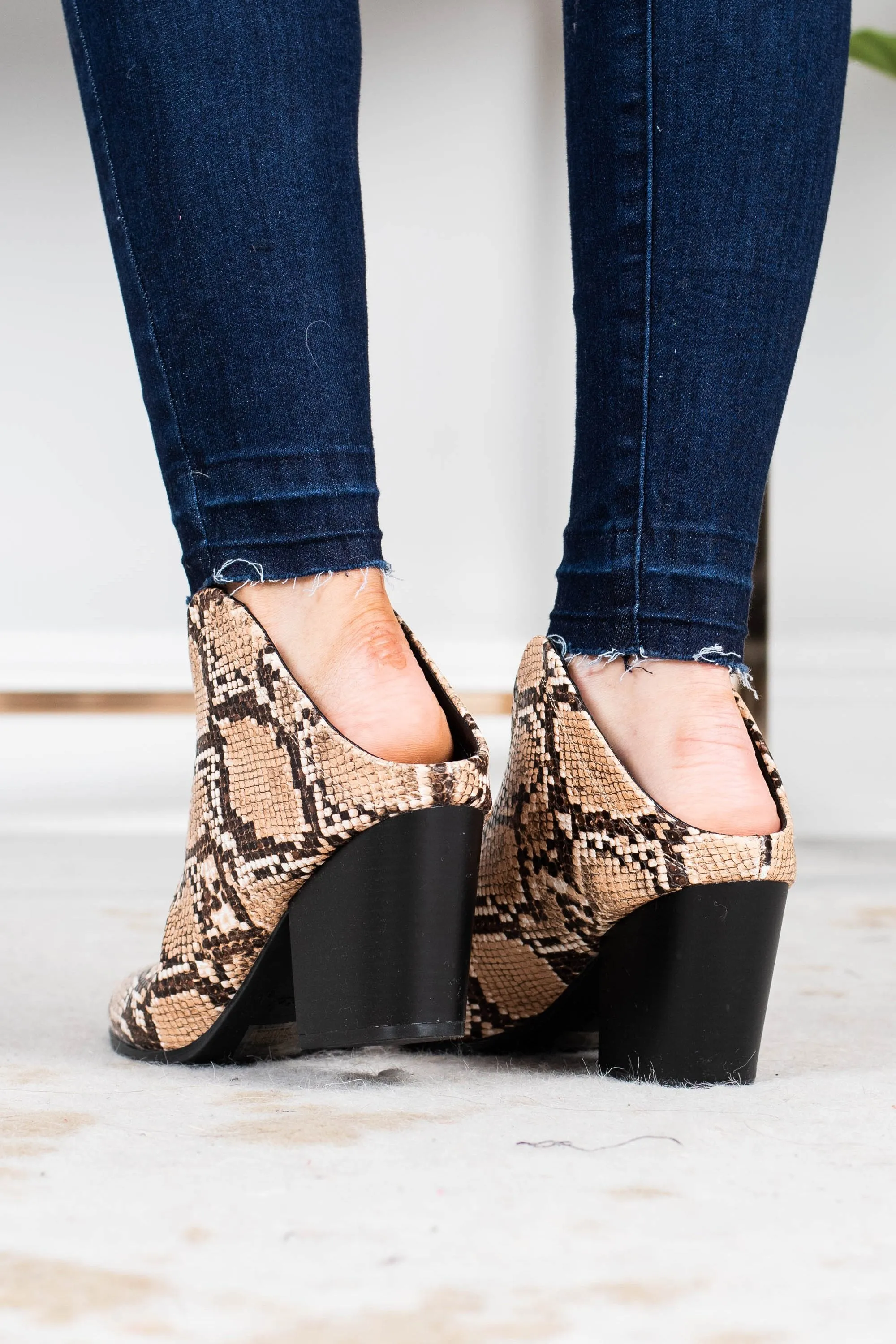 There For You Beige Brown Snake Mules
