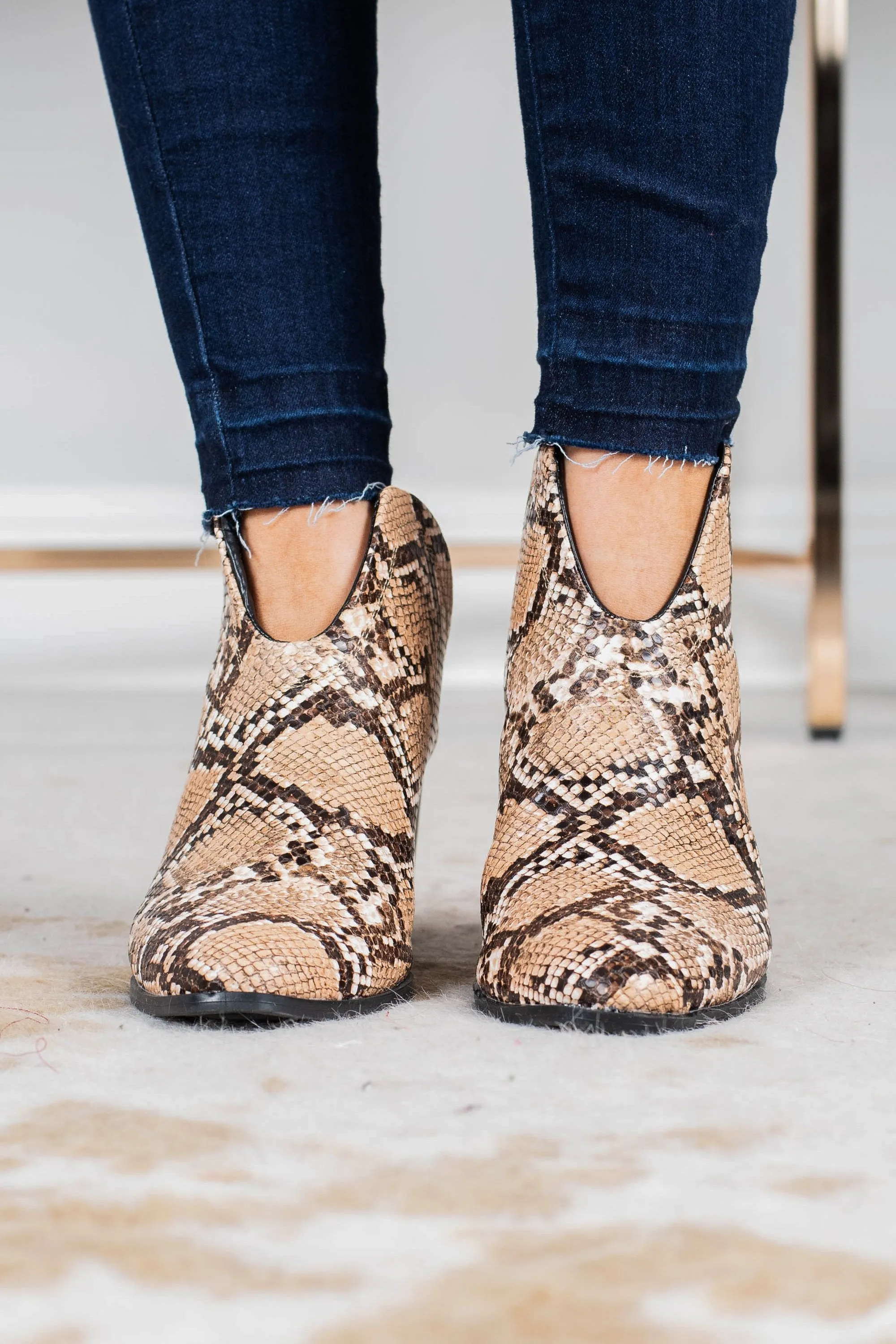 There For You Beige Brown Snake Mules