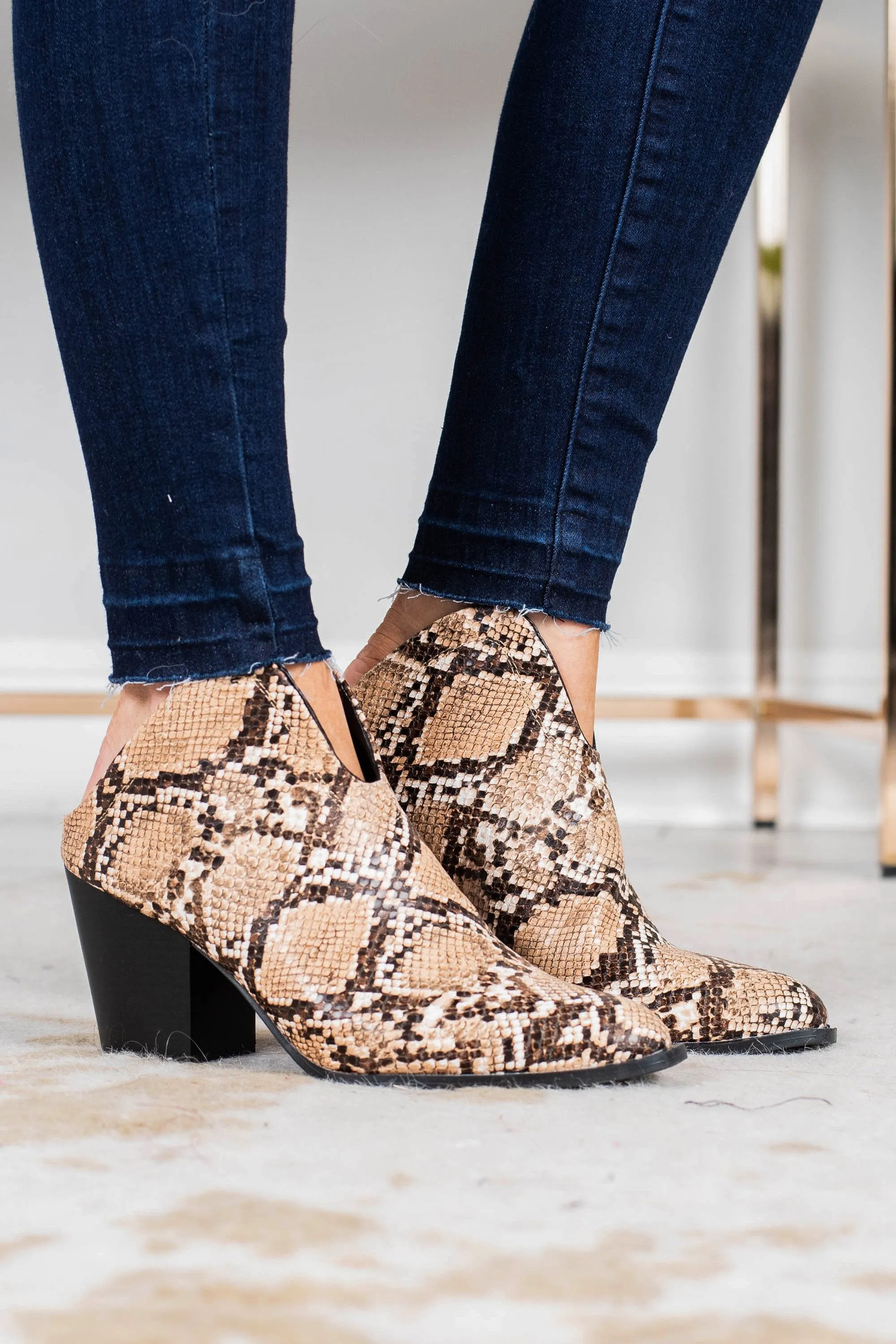 There For You Beige Brown Snake Mules