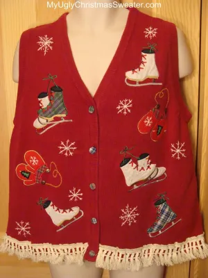 Ugly Christmas Sweater Vest with Ice Skates