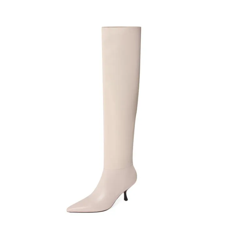 Wenkouban Autumn Boots     NEW Fall Shoes Women Pointed Toe Stiletto Leather Boots for Women INS Fashion Knee-high Boots Solid Pleated High Heel Boots