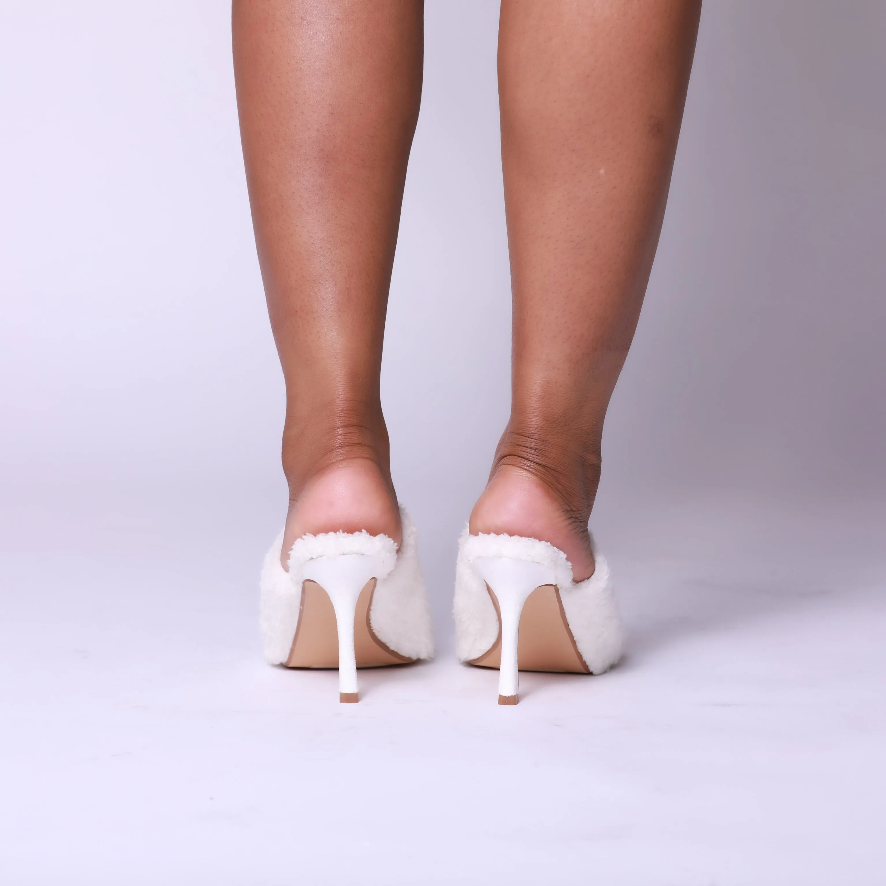 White Cozy Square Peep Toe Mule Heel