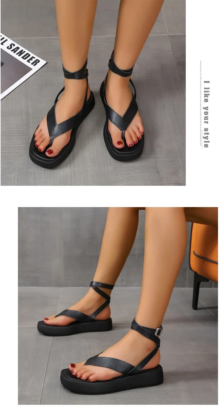 Wjczt Summer New Thick-soled Sandals Women's Platform Thick-soled Slip-toe Ankle Cross Buckle Sports Sandals Women Beach Shoes