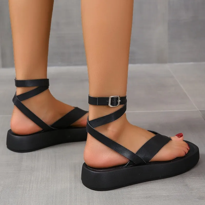 Wjczt Summer New Thick-soled Sandals Women's Platform Thick-soled Slip-toe Ankle Cross Buckle Sports Sandals Women Beach Shoes