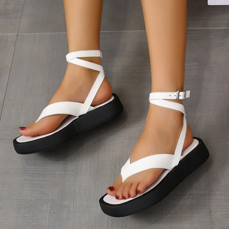 Wjczt Summer New Thick-soled Sandals Women's Platform Thick-soled Slip-toe Ankle Cross Buckle Sports Sandals Women Beach Shoes