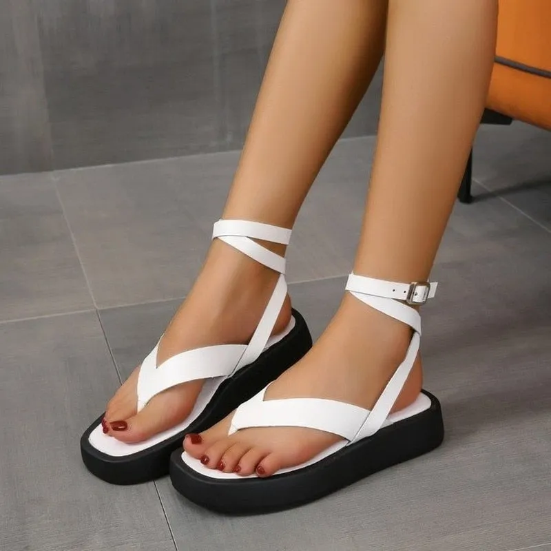 Wjczt Summer New Thick-soled Sandals Women's Platform Thick-soled Slip-toe Ankle Cross Buckle Sports Sandals Women Beach Shoes