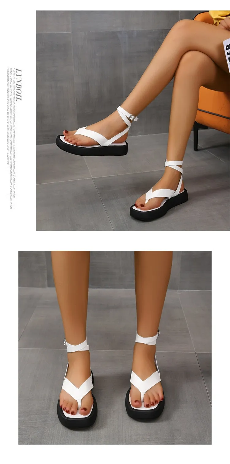 Wjczt Summer New Thick-soled Sandals Women's Platform Thick-soled Slip-toe Ankle Cross Buckle Sports Sandals Women Beach Shoes