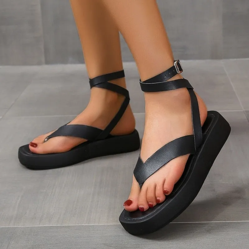 Wjczt Summer New Thick-soled Sandals Women's Platform Thick-soled Slip-toe Ankle Cross Buckle Sports Sandals Women Beach Shoes