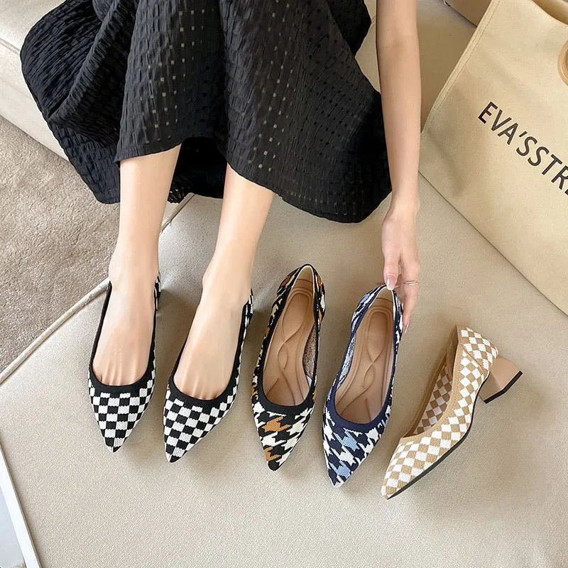 Wjczt Women's large high-heeled shoes 2023 new women's spring and autumn summer pointy knitting fashion breathable beautiful color