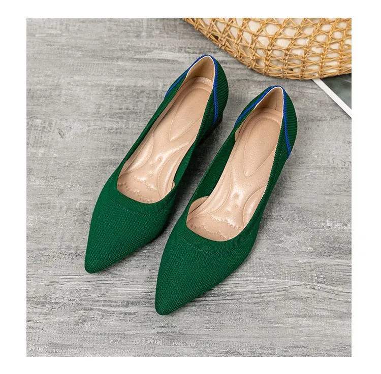 Wjczt Women's large high-heeled shoes 2023 new women's spring and autumn summer pointy knitting fashion breathable beautiful color