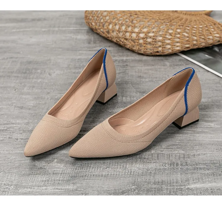Wjczt Women's large high-heeled shoes 2023 new women's spring and autumn summer pointy knitting fashion breathable beautiful color