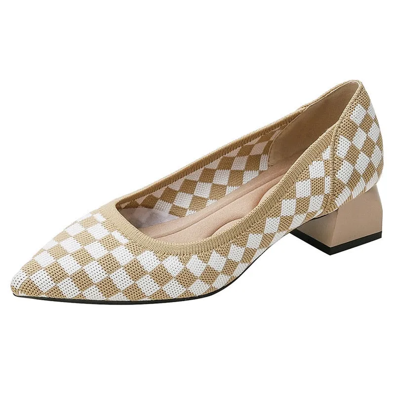 Wjczt Women's large high-heeled shoes 2023 new women's spring and autumn summer pointy knitting fashion breathable beautiful color