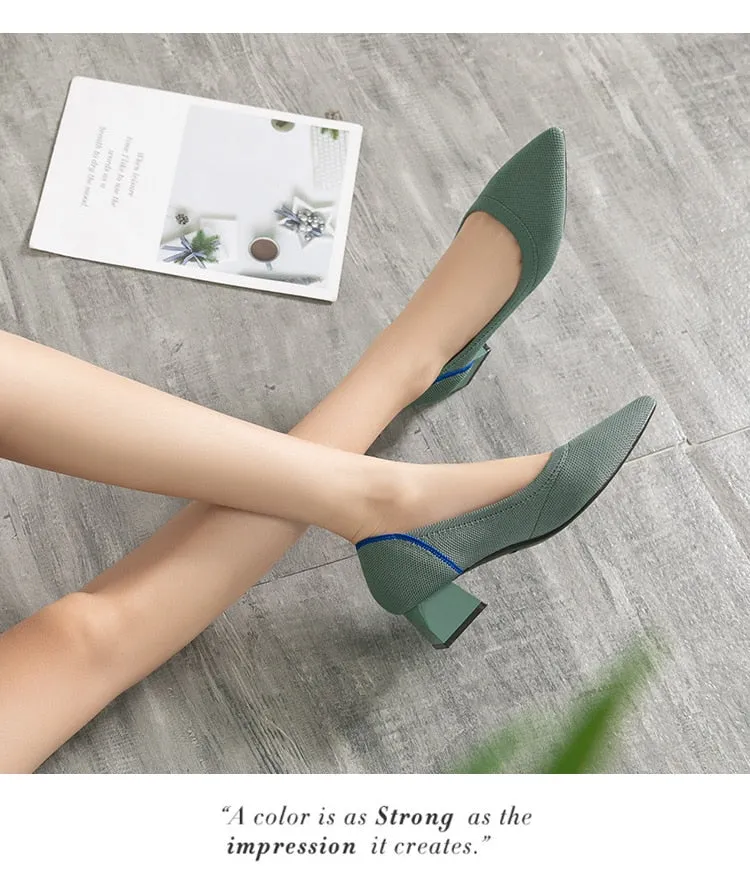 Wjczt Women's large high-heeled shoes 2023 new women's spring and autumn summer pointy knitting fashion breathable beautiful color