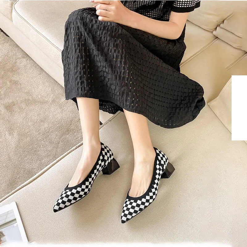 Wjczt Women's large high-heeled shoes 2023 new women's spring and autumn summer pointy knitting fashion breathable beautiful color