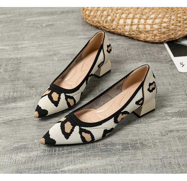 Wjczt Women's large high-heeled shoes 2023 new women's spring and autumn summer pointy knitting fashion breathable beautiful color