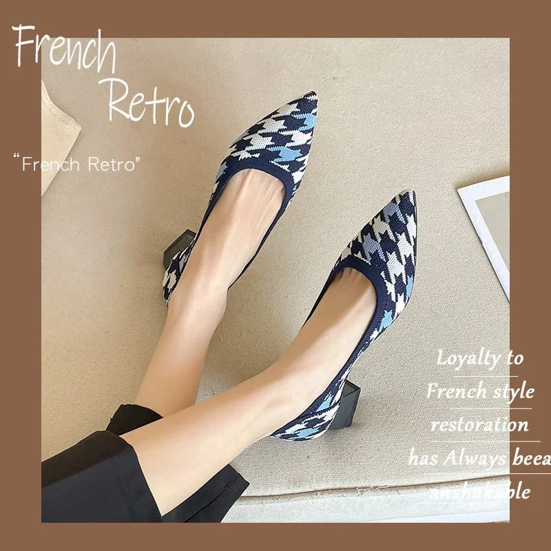 Wjczt Women's large high-heeled shoes 2023 new women's spring and autumn summer pointy knitting fashion breathable beautiful color