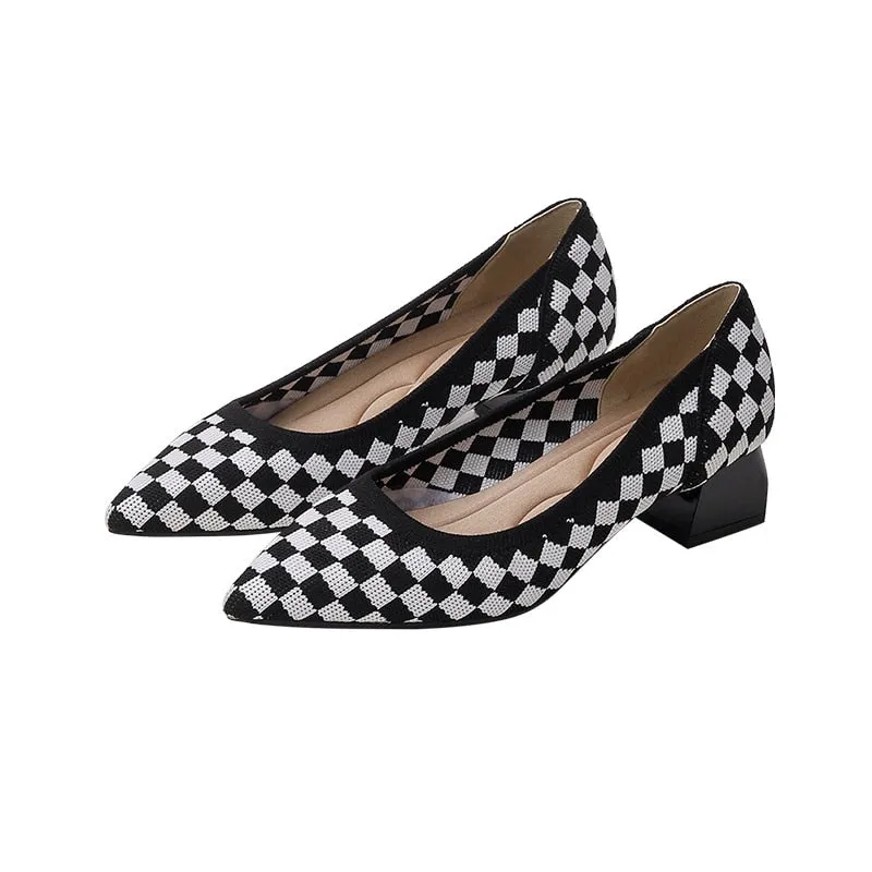 Wjczt Women's large high-heeled shoes 2023 new women's spring and autumn summer pointy knitting fashion breathable beautiful color