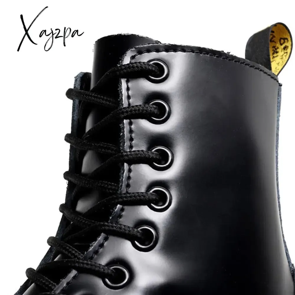 Xajzpa - Genuine Leather Ankle Boots Women Winter Shoes Thigh High Boots 2023 Brand Black Platform Heels Luxury Ladies Boot Booties Woman